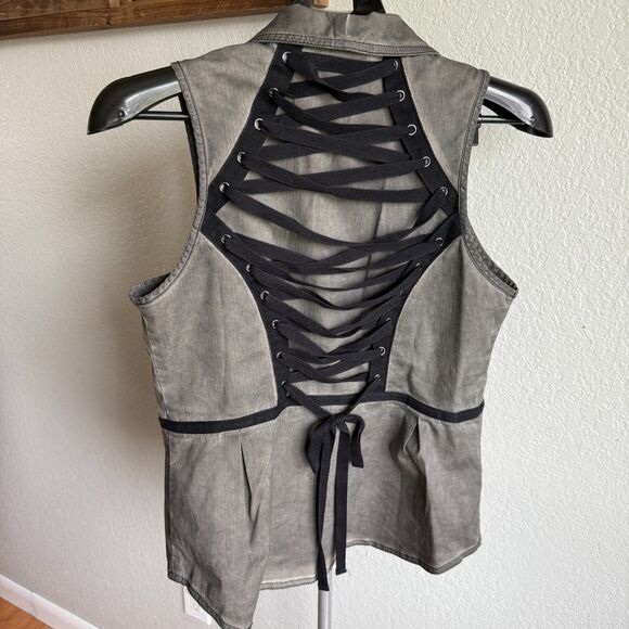 Harley Davidson Womens Zip Front Lace Up Back Embroidered Vest Steampunk M - Picture 3 of 5